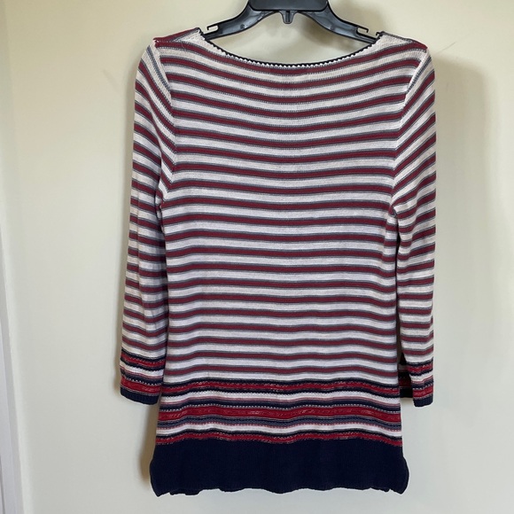 Lauren Ralph Lauren Striped Lace-Up Sweater Red White Navy Cotton Size S Small - Picture 8 of 12